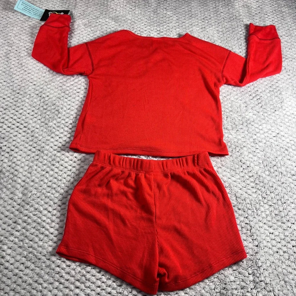 Art Class Red Waffle Knit Sleepwear Pajama Set Top Shorts Flame Resistant XS 4/5